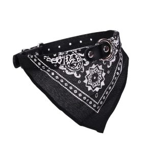 Collier en cuir pour chien réglable avec bandana noir