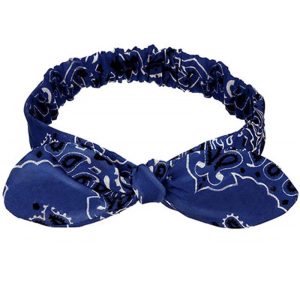 Bandana fin élastique pour femme motif paisley bleu