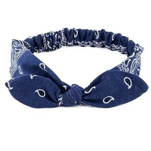 Bandana fin élastique pour femme motif paisley bleu foncé