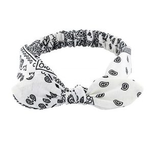 Bandana fin élastique pour femme motif paisley blanc